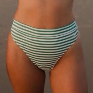 Striped High-Waist Bikini Bottom - Green/White